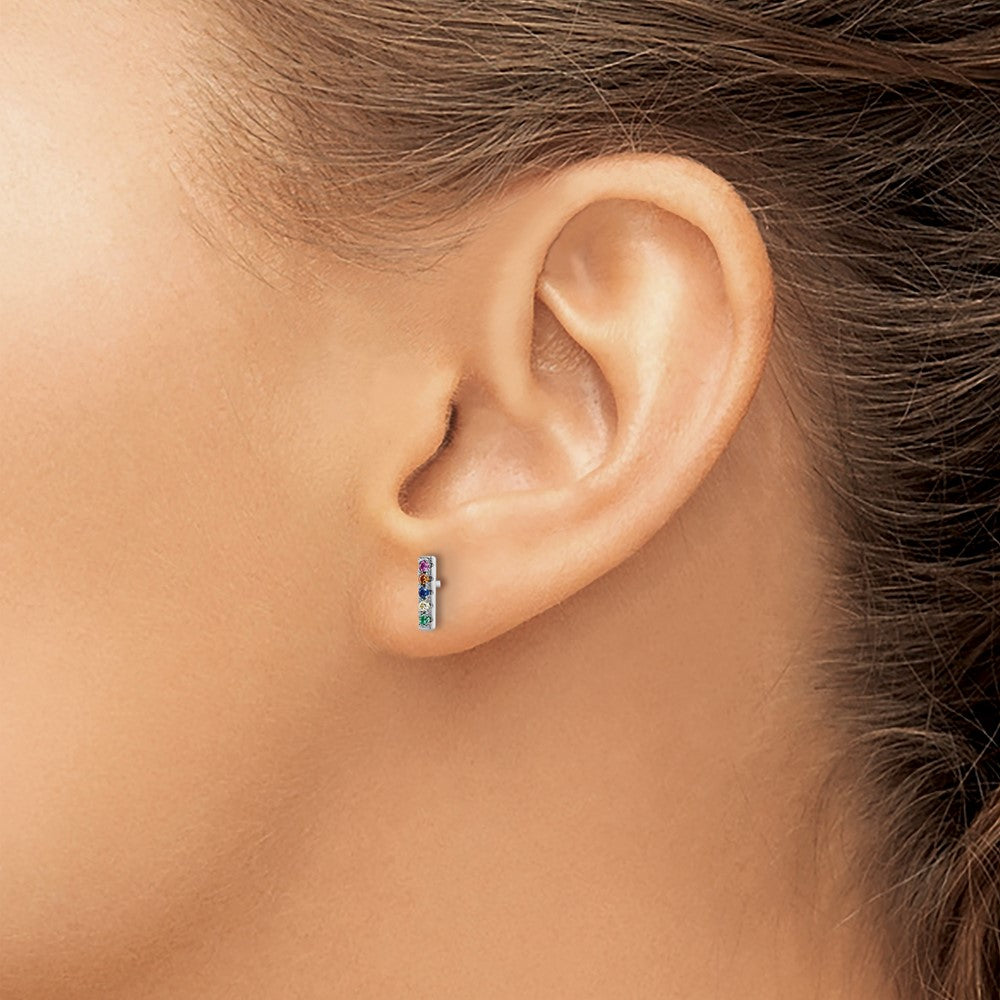 QE16150 Sterling Silver Rhodium-plated Polished Multi-color CZ Bar Post Earrings