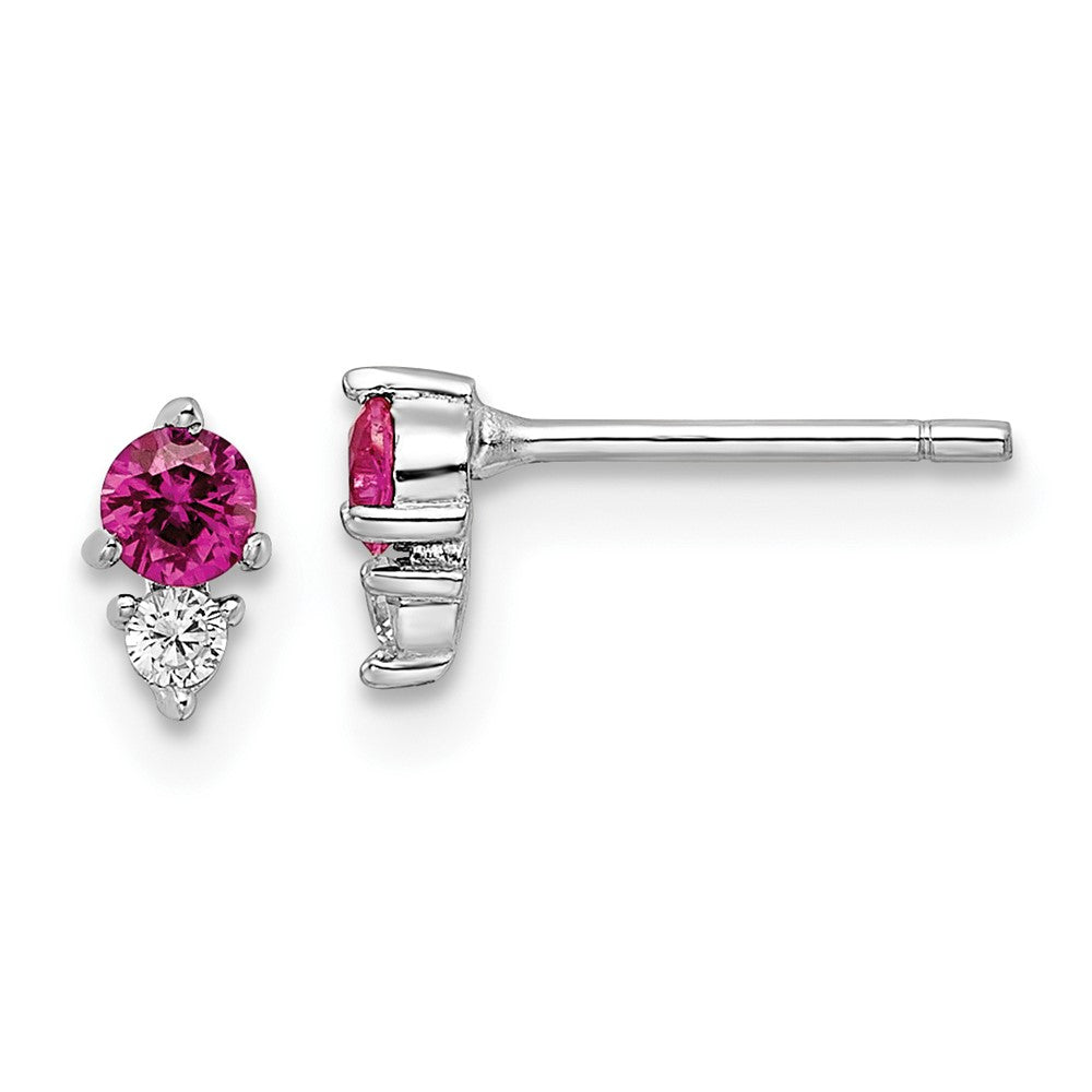 QE16153 Sterling Silver Rhodium-plated Polished Red & White CZ Post Earrings