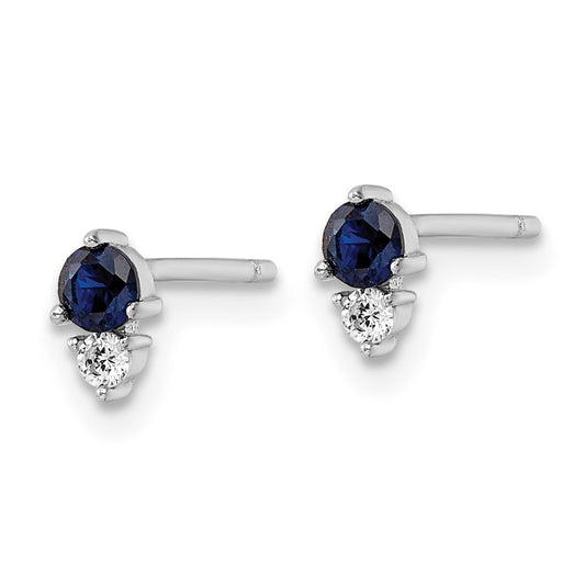 QE16154 Sterling Silver Rhodium-plated Polished Blue & White CZ Post Earrings