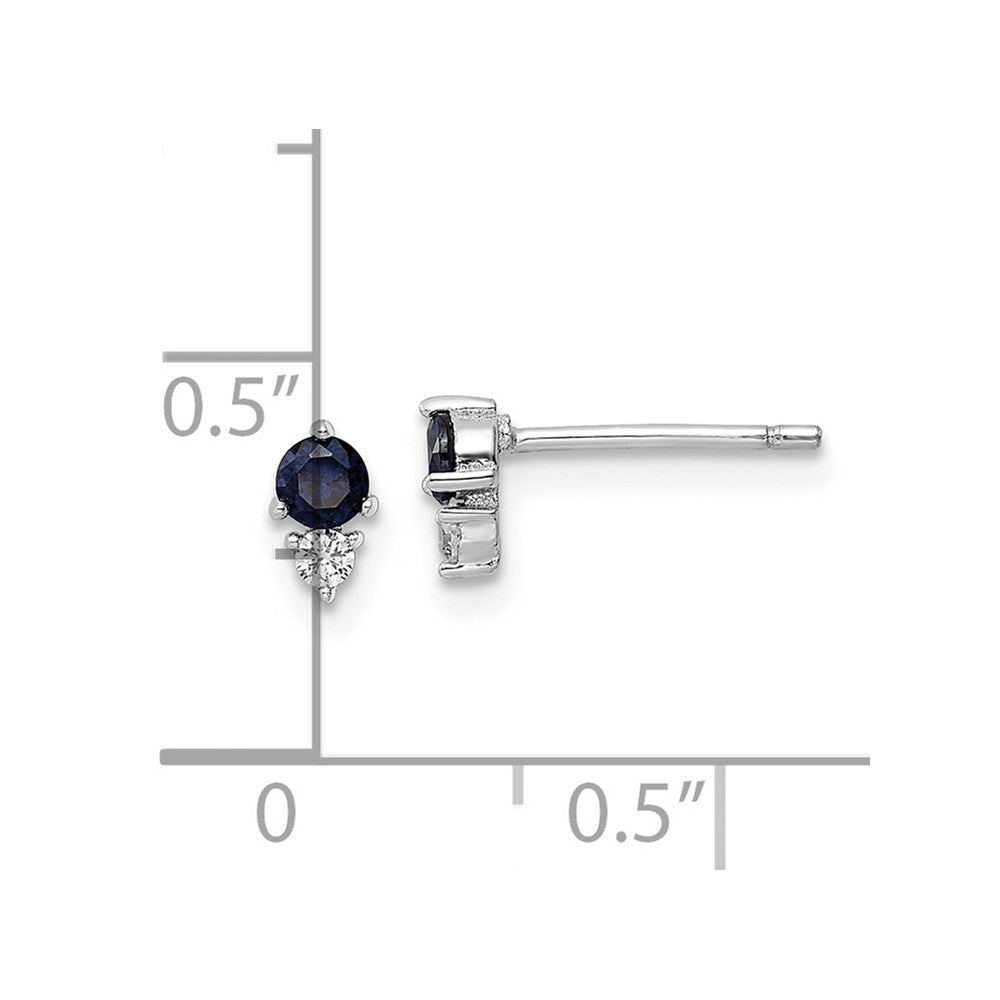 QE16154 Sterling Silver Rhodium-plated Polished Blue & White CZ Post Earrings