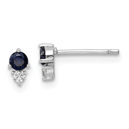 QE16154 Sterling Silver Rhodium-plated Polished Blue & White CZ Post Earrings