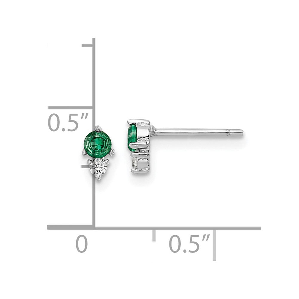 QE16155 Sterling Silver Rhodium-plated Polished Green & White CZ Post Earrings