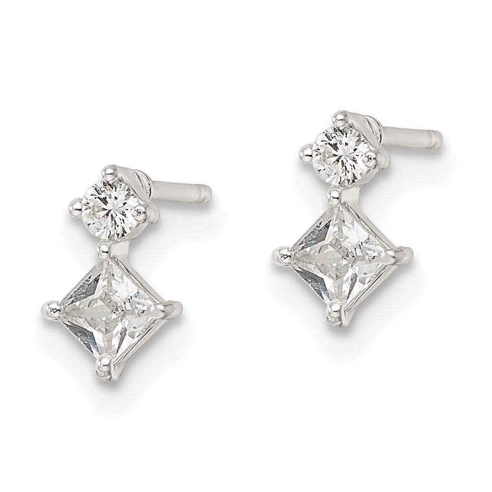 QE16176 Sterling Silver Polished Two Square CZ Post Earrings