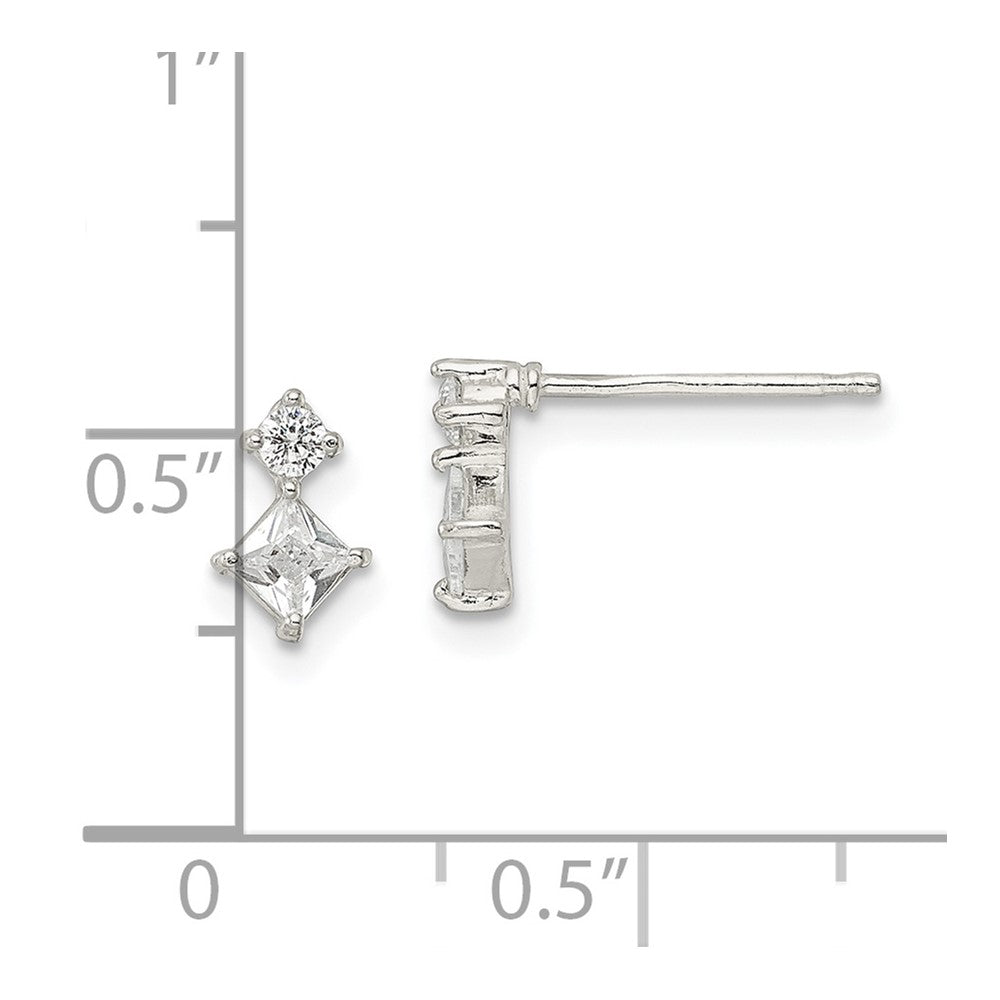 QE16176 Sterling Silver Polished Two Square CZ Post Earrings