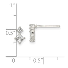 QE16176 Sterling Silver Polished Two Square CZ Post Earrings