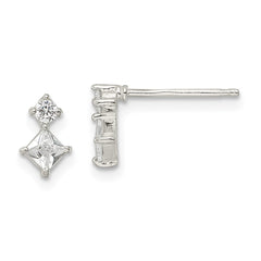 QE16176 Sterling Silver Polished Two Square CZ Post Earrings