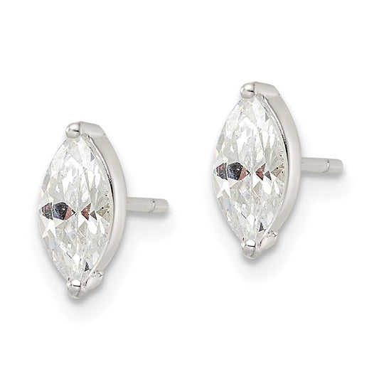 QE16179 Sterling Silver Polished 9x4mm Marquise CZ Stud Earrings