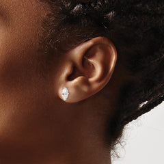 QE16179 Sterling Silver Polished 9x4mm Marquise CZ Stud Earrings