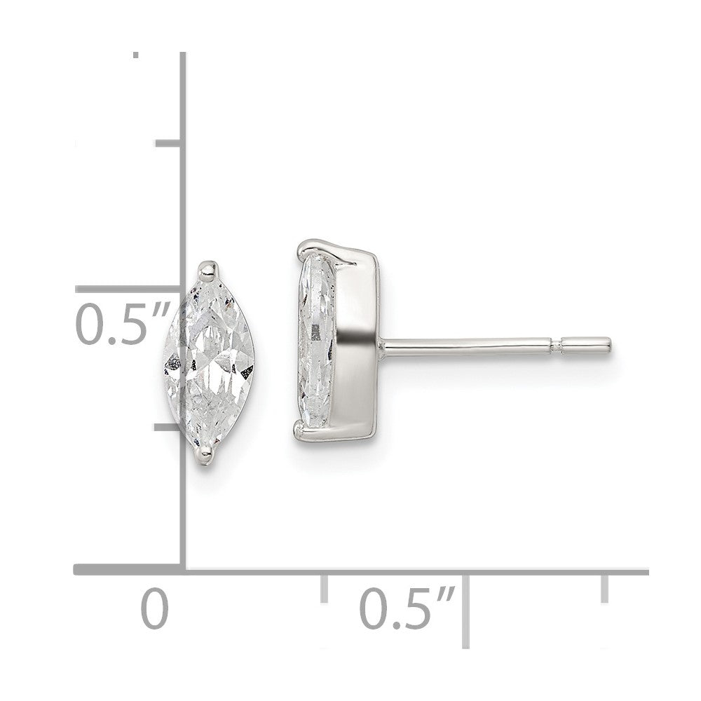 QE16179 Sterling Silver Polished 9x4mm Marquise CZ Stud Earrings