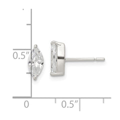 QE16179 Sterling Silver Polished 9x4mm Marquise CZ Stud Earrings