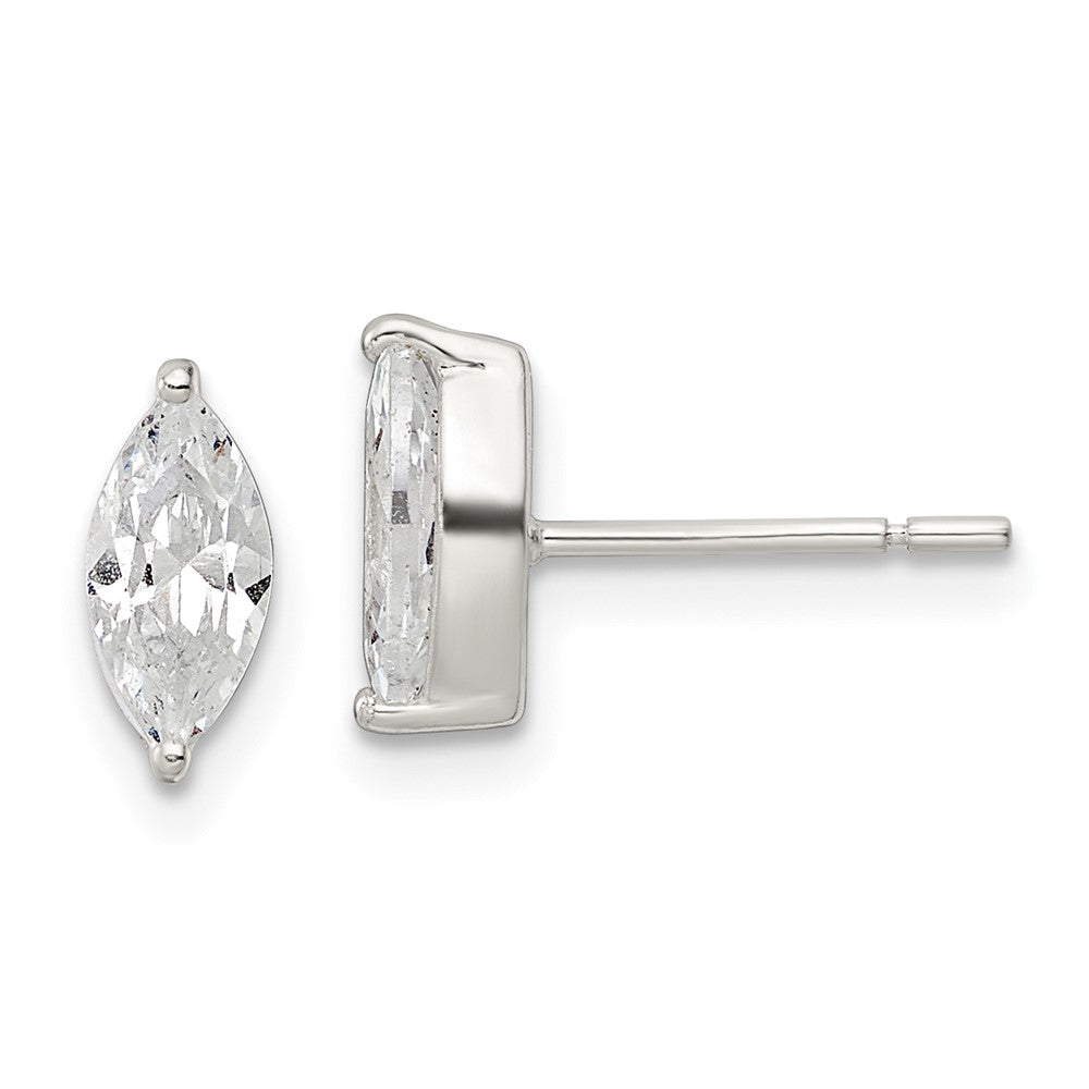 QE16179 Sterling Silver Polished 9x4mm Marquise CZ Stud Earrings
