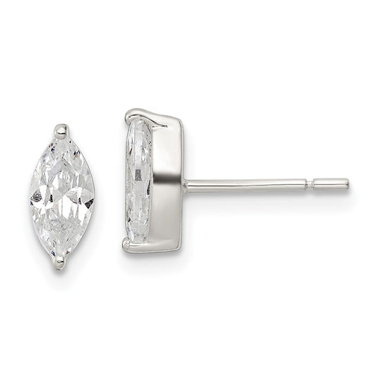 QE16179 Sterling Silver Polished 9x4mm Marquise CZ Stud Earrings