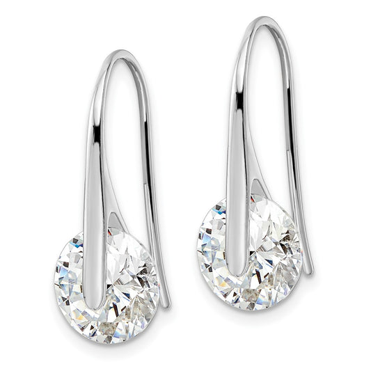 QE16218 Sterling Silver Rhodium-plated Polished Round CZ Dangle Earrings