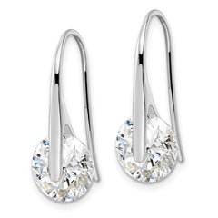 QE16218 Sterling Silver Rhodium-plated Polished Round CZ Dangle Earrings