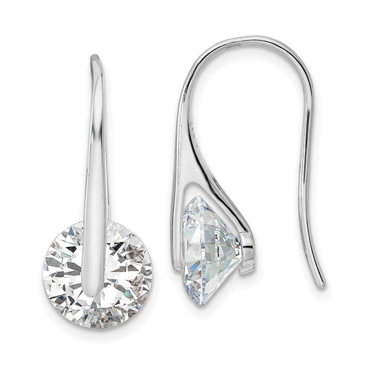 QE16218 Sterling Silver Rhodium-plated Polished Round CZ Dangle Earrings
