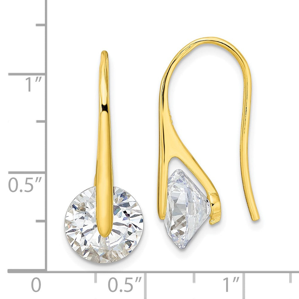 QE16219 Sterling Silver Gold-tone Polished Round CZ Dangle Earrings