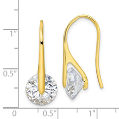QE16219 Sterling Silver Gold-tone Polished Round CZ Dangle Earrings