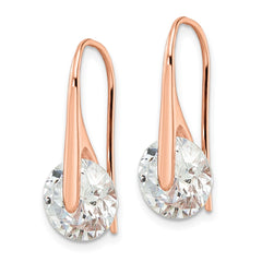 QE16220 Sterling Silver Rose-tone Polished Round CZ Dangle Earrings