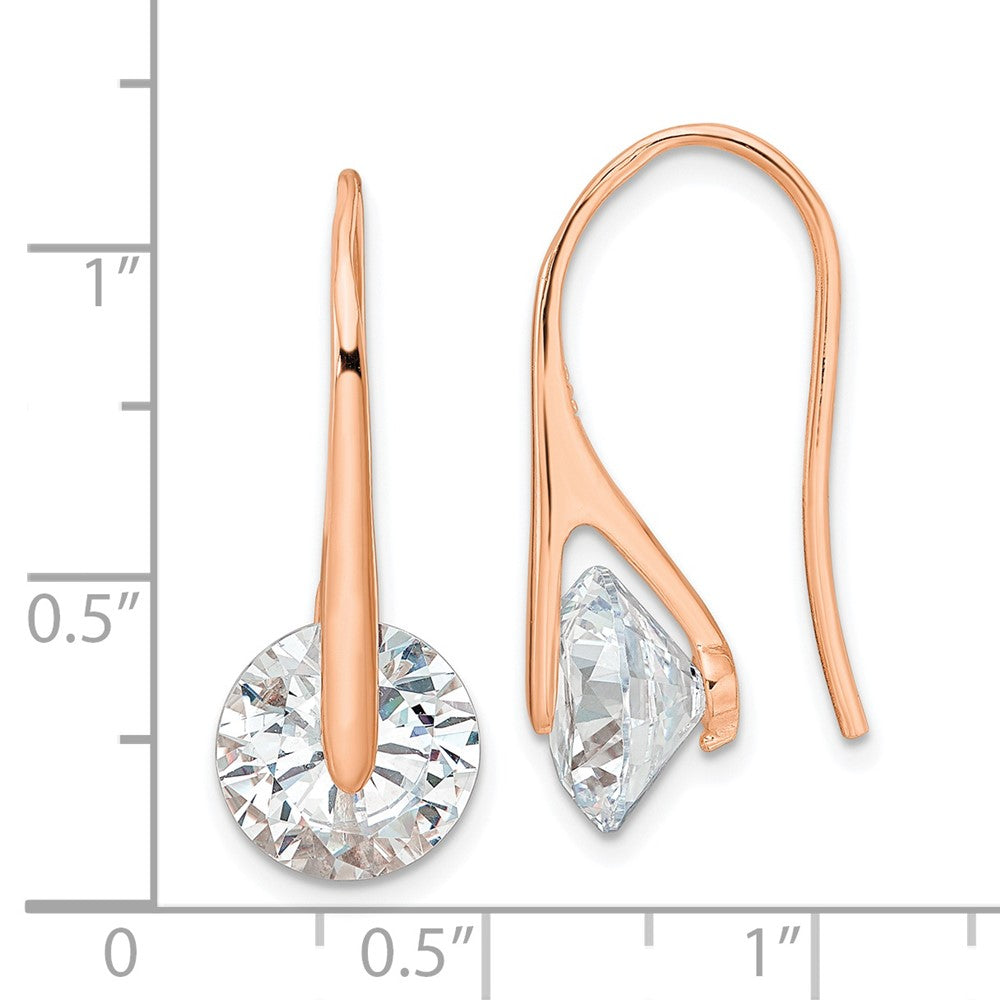 QE16220 Sterling Silver Rose-tone Polished Round CZ Dangle Earrings