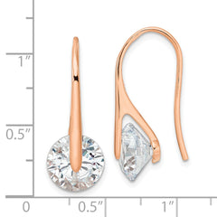 QE16220 Sterling Silver Rose-tone Polished Round CZ Dangle Earrings
