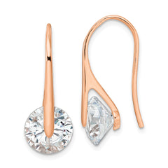 QE16220 Sterling Silver Rose-tone Polished Round CZ Dangle Earrings