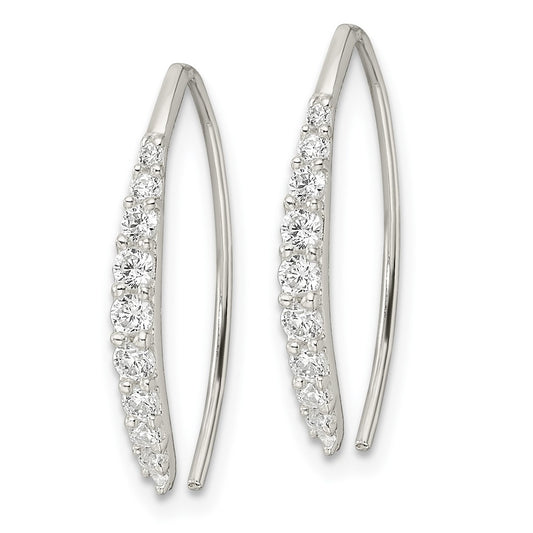 QE16222 Sterling Silver Polished CZ Threader Earrings