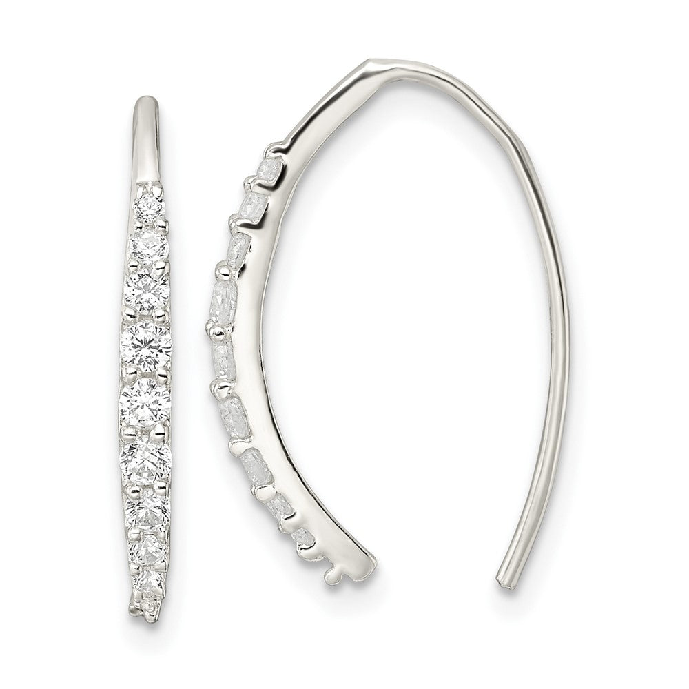 QE16222 Sterling Silver Polished CZ Threader Earrings