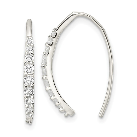 QE16222 Sterling Silver Polished CZ Threader Earrings