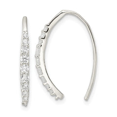 QE16222 Sterling Silver Polished CZ Threader Earrings