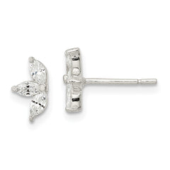 QE16227 Sterling Silver Polished Marquise CZ Flower Post Earrings