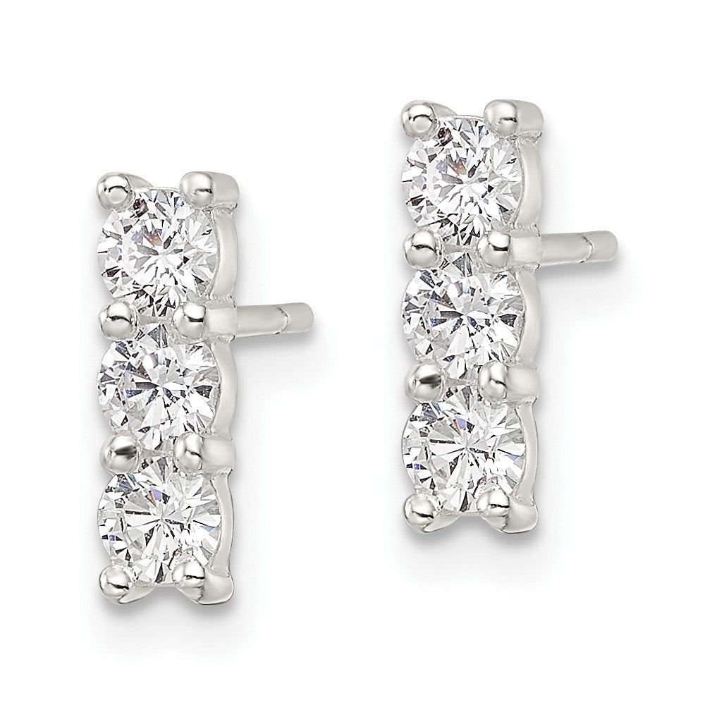 QE16229 Sterling Silver Polished Three CZ Post Earrings
