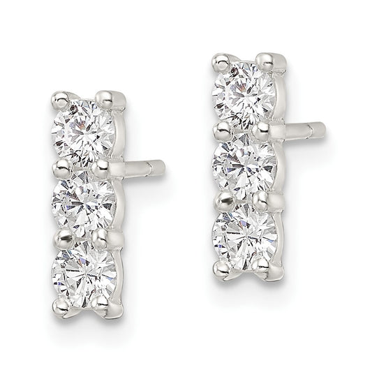 QE16229 Sterling Silver Polished Three CZ Post Earrings