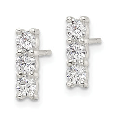 QE16229 Sterling Silver Polished Three CZ Post Earrings