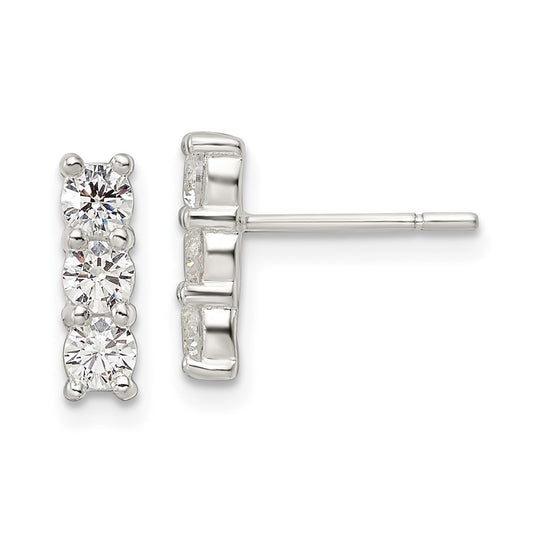 QE16229 Sterling Silver Polished Three CZ Post Earrings