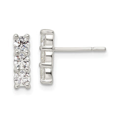 QE16229 Sterling Silver Polished Three CZ Post Earrings
