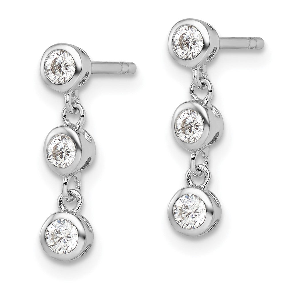 QE16231 Sterling Silver Rhodium-plated Polished Three CZ Post Dangle Earrings