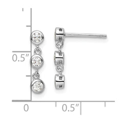 QE16231 Sterling Silver Rhodium-plated Polished Three CZ Post Dangle Earrings