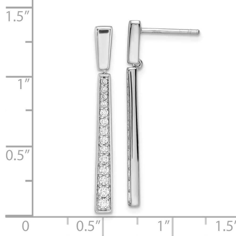 QE16233 Sterling Silver Rhodium-plated Polished CZ Tapered Post Dangle Earrings