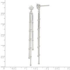 QE16238 Sterling Silver Polished CZ & Beaded Chain Post Dangle Earrings