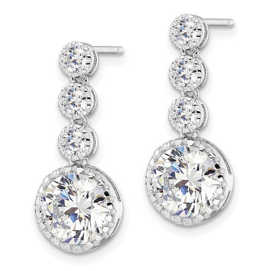 QE16240 Sterling Silver Rhodium-plated Polished Round CZ Post Dangle Earrings