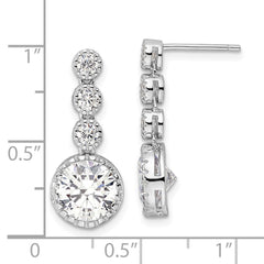 QE16240 Sterling Silver Rhodium-plated Polished Round CZ Post Dangle Earrings