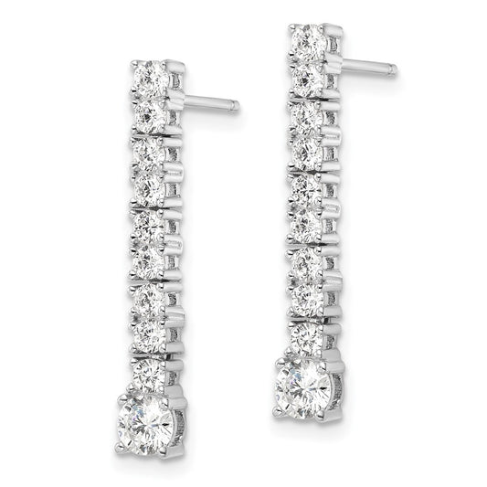 QE16243 Sterling Silver Rhodium-plated Polished CZ Post Dangle Earrings
