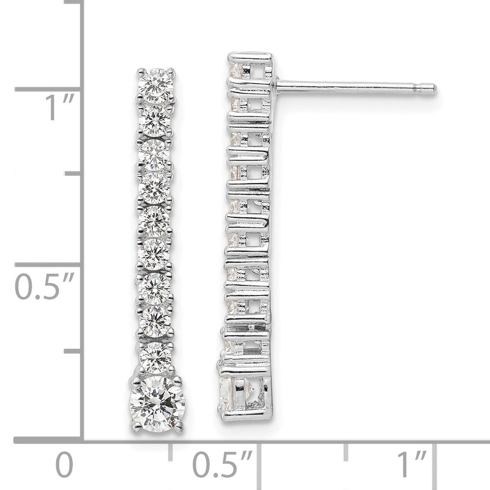 QE16243 Sterling Silver Rhodium-plated Polished CZ Post Dangle Earrings