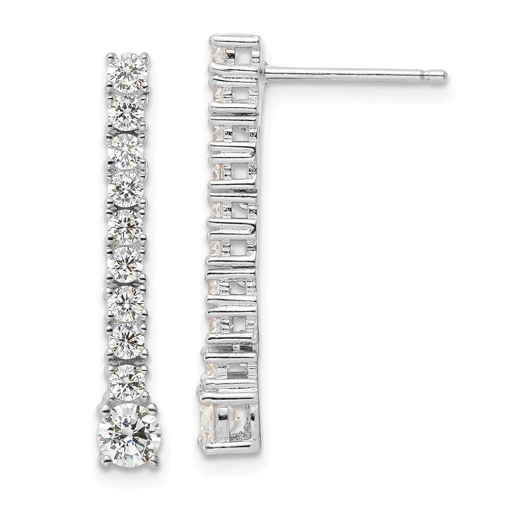 QE16243 Sterling Silver Rhodium-plated Polished CZ Post Dangle Earrings