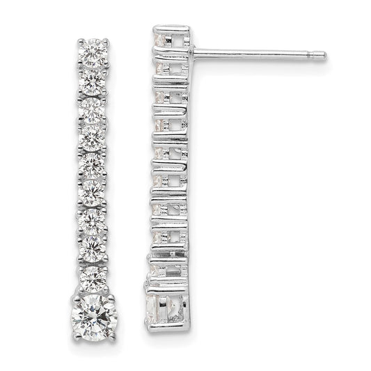 QE16243 Sterling Silver Rhodium-plated Polished CZ Post Dangle Earrings
