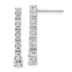QE16243 Sterling Silver Rhodium-plated Polished CZ Post Dangle Earrings