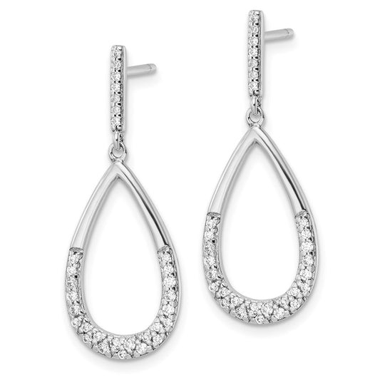 QE16253 Sterling Silver Rhodium-plated Polished CZ Teardrop Dangle Post Earrings