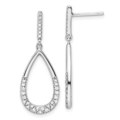 QE16253 Sterling Silver Rhodium-plated Polished CZ Teardrop Dangle Post Earrings