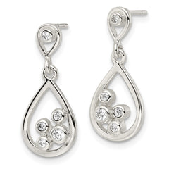 QE16257 Sterling Silver Polished CZ Teardrop Dangle Post Earrings