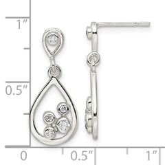 QE16257 Sterling Silver Polished CZ Teardrop Dangle Post Earrings